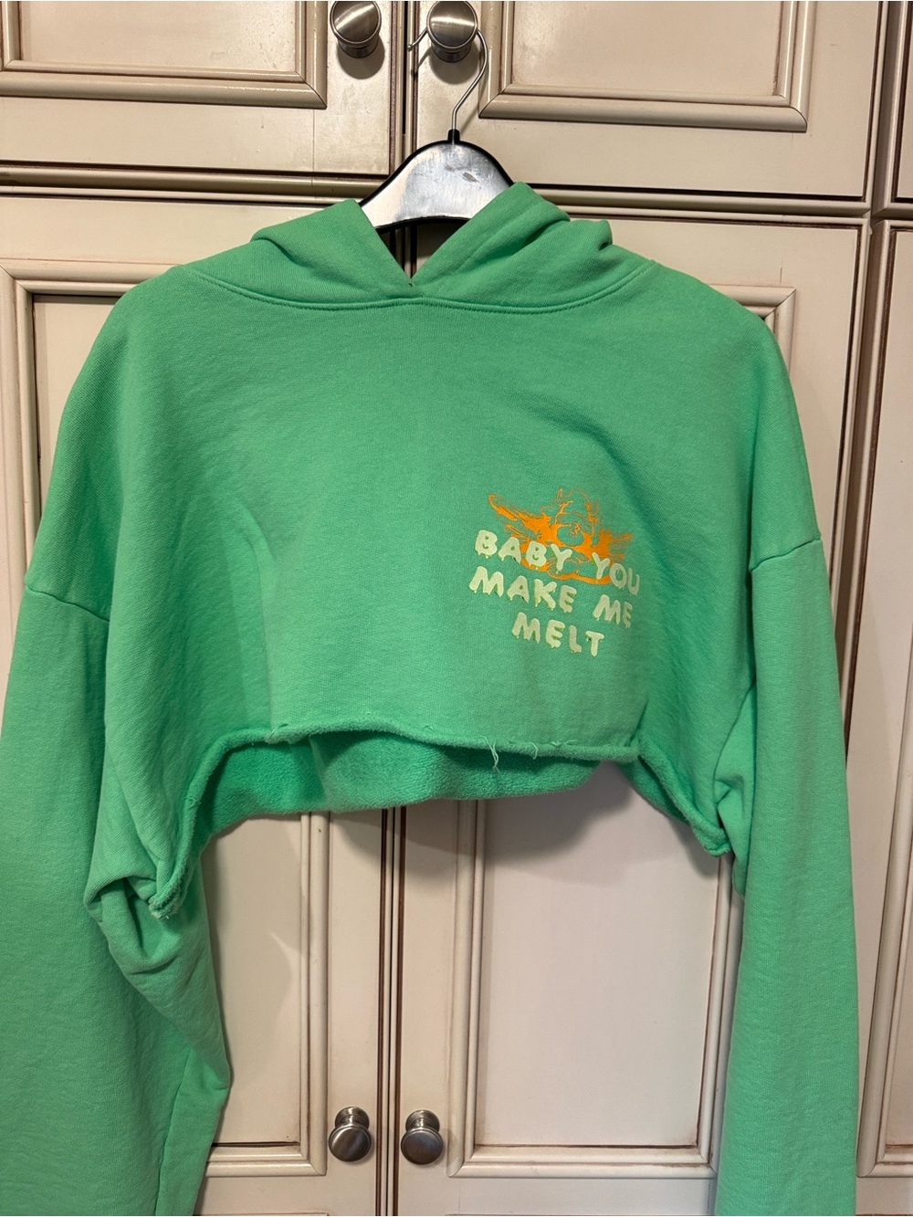 Boys Lie Green Cropped Hoodie with 'Baby You Make Me Melt' Graphic